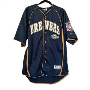 MLB Brewers Baseball Jersey Navy Blue & Gold
